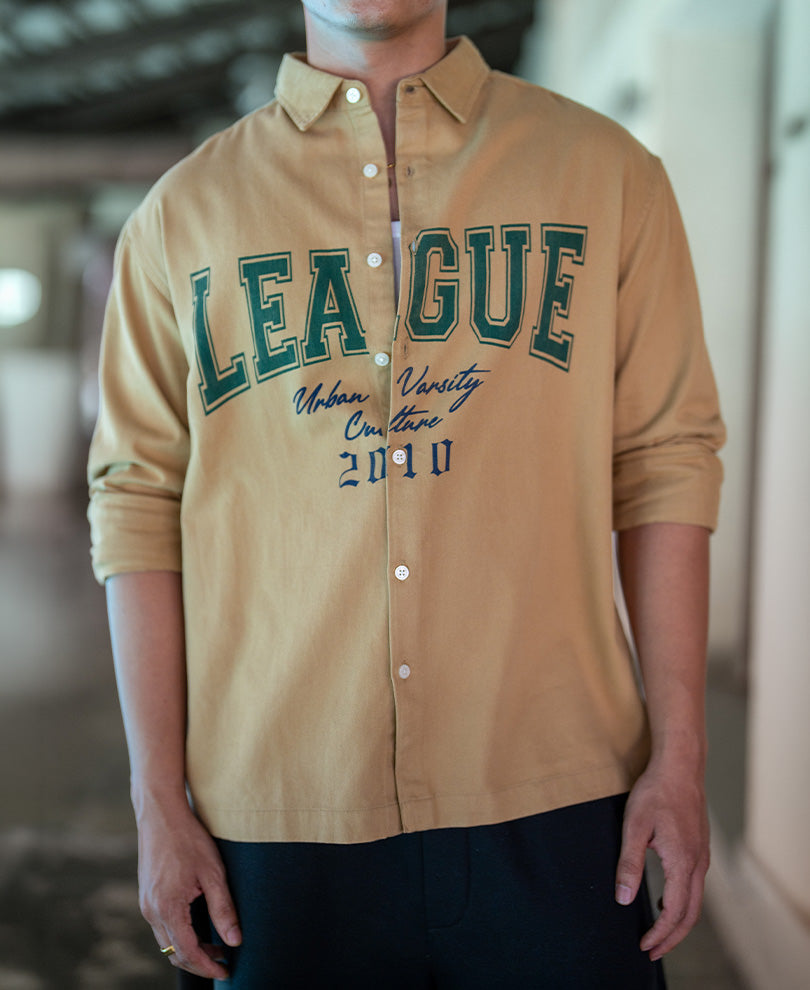 Tan Structure Printed Shirt 100% Cotton