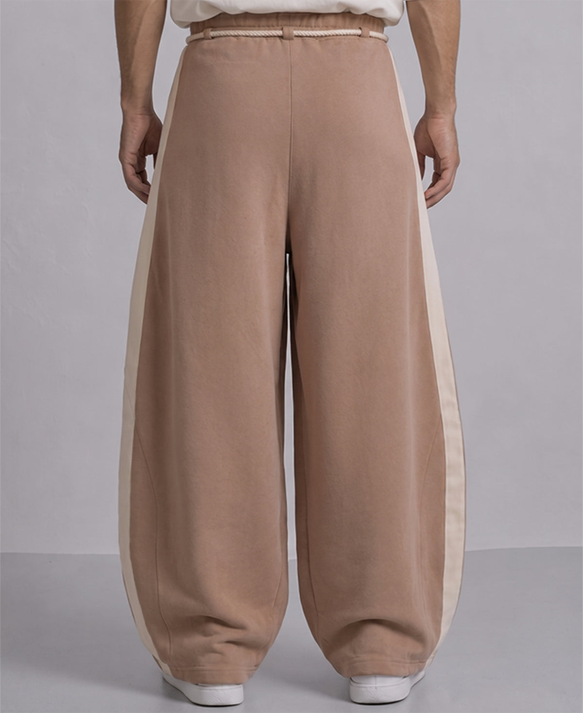 Beige Panelled Barrel Fit Trackpant