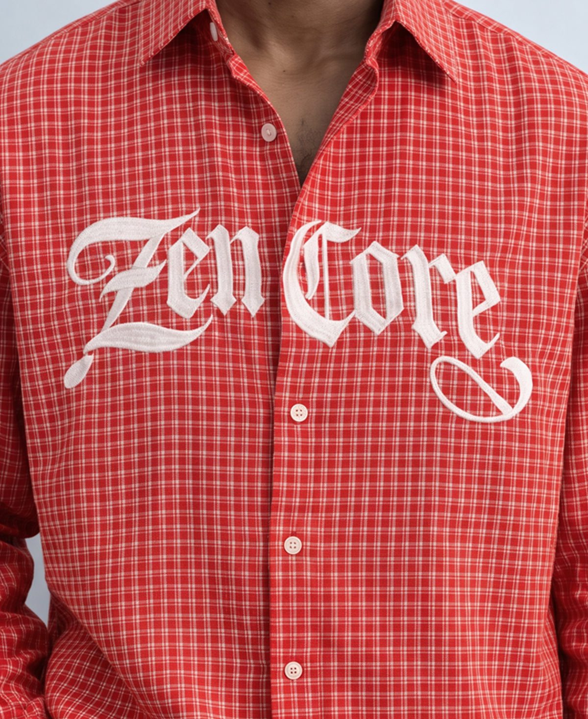 Red Embroidered Micro Checks Shirt