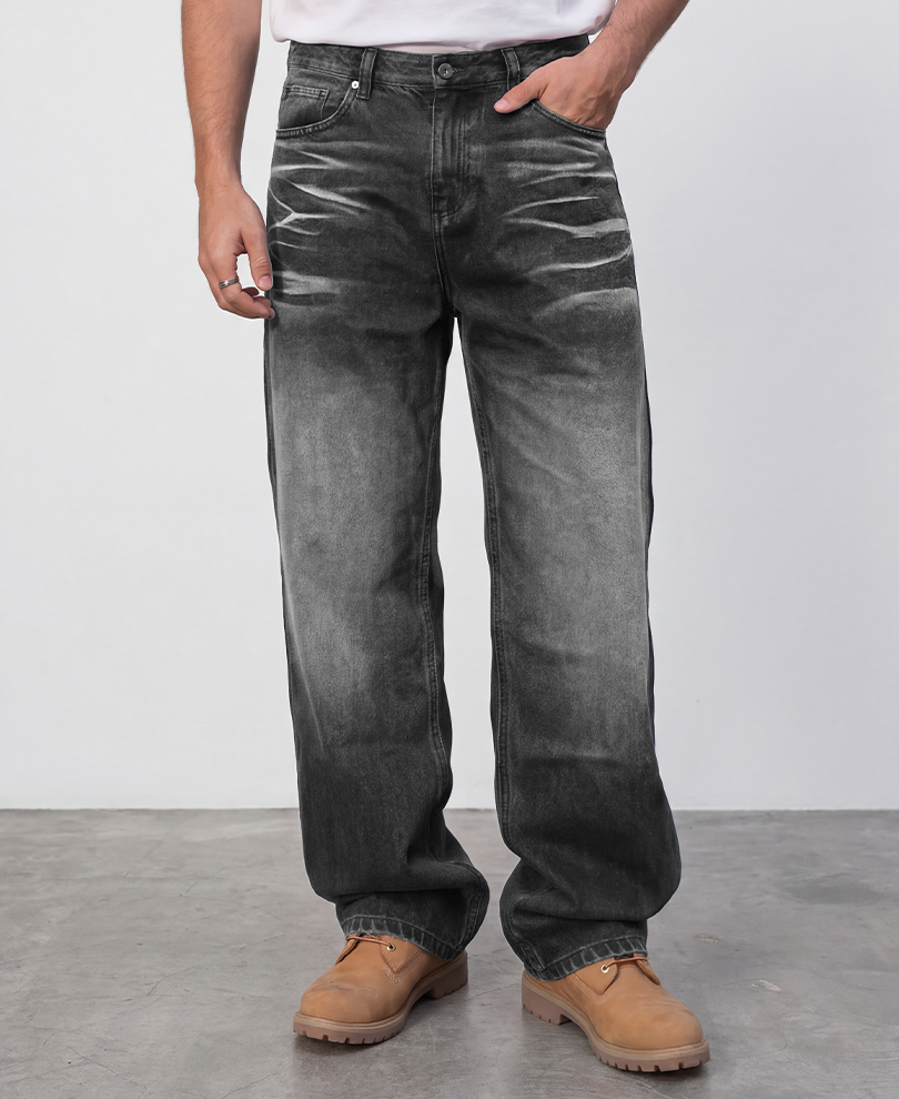 Dark Grey Washed Baggy Jeans