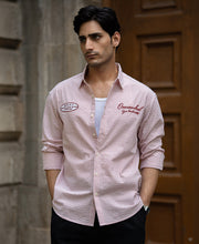 Peach Embroidered Seersucker Check Shirt 100% Cotton