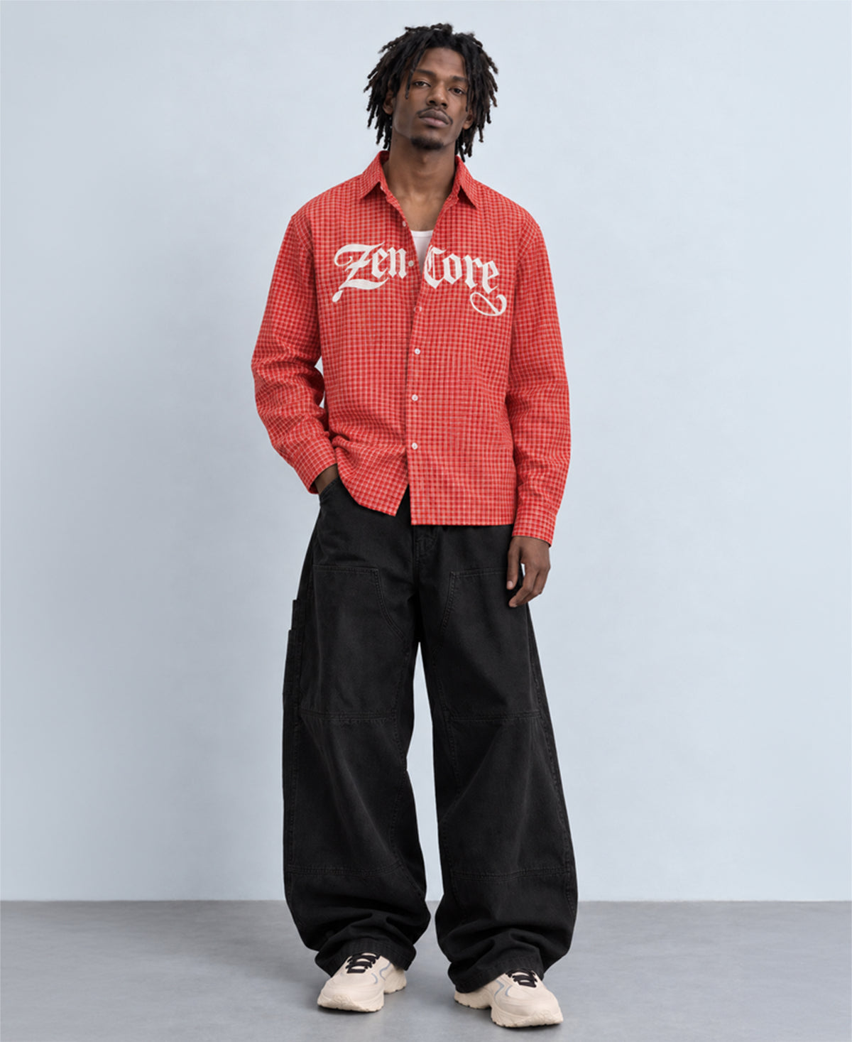Red Embroidered Micro Checks Shirt