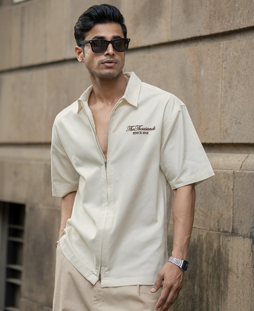Off-White Embroidered Boxy Shirt 100% Cotton