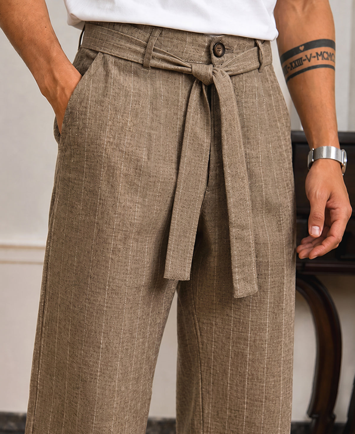 Brown Melange Striped Trouser