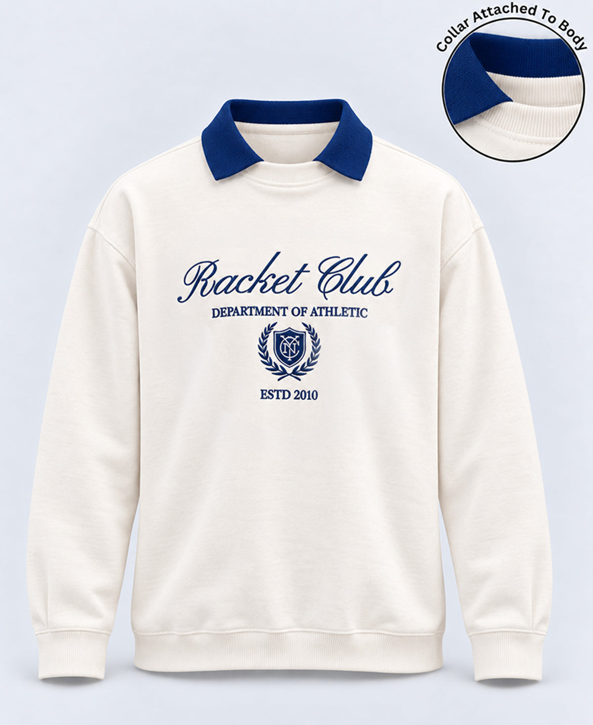 White Contrast Collar Embroidered T-Shirt 100% Cotton