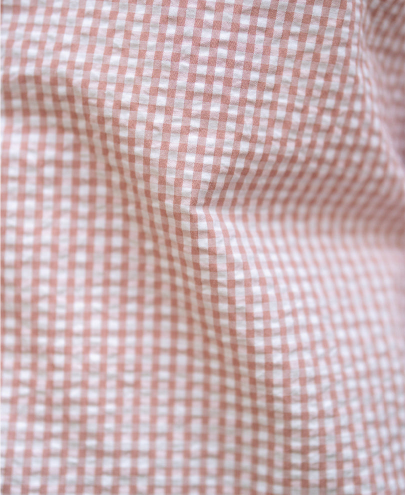 Peach Embroidered Seersucker Check Shirt 100% Cotton