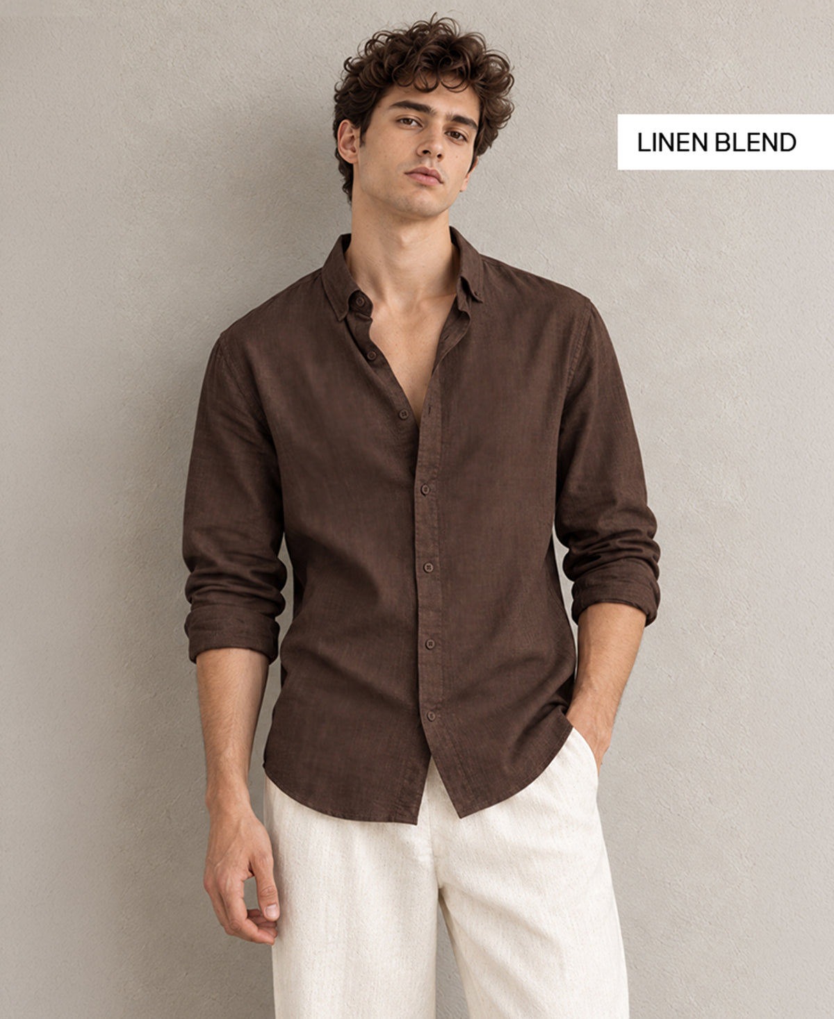 Brown Linen Blend Shirt