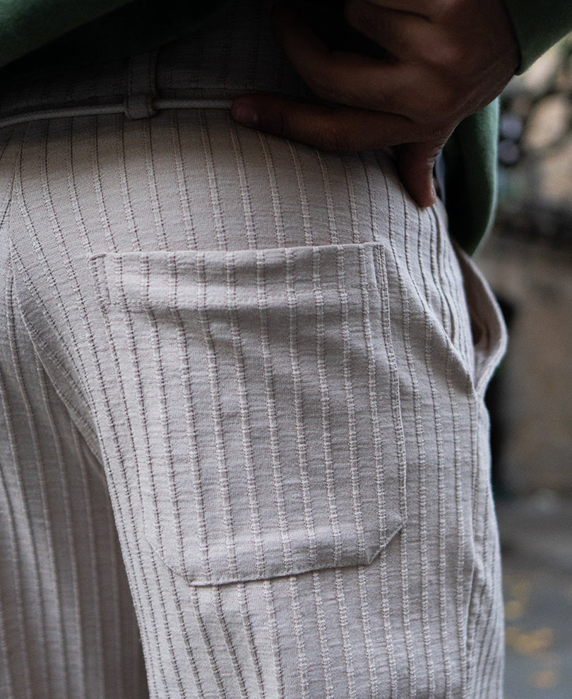 Beige Rib Knit Pant.
