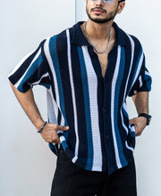 Multicolor Crochet Knit Striped Oversize Drop Shoulder Shirt.