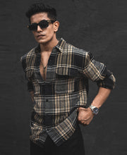 Black Structured Checks Shacket Oversized Shirt.