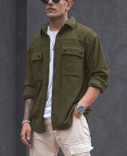 Olive Green Structured Knit Oversized Shirt.