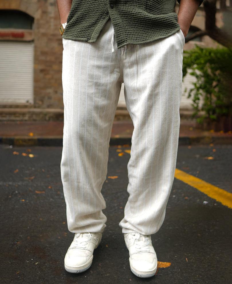Off White and Beige Baggy Fit Pant.