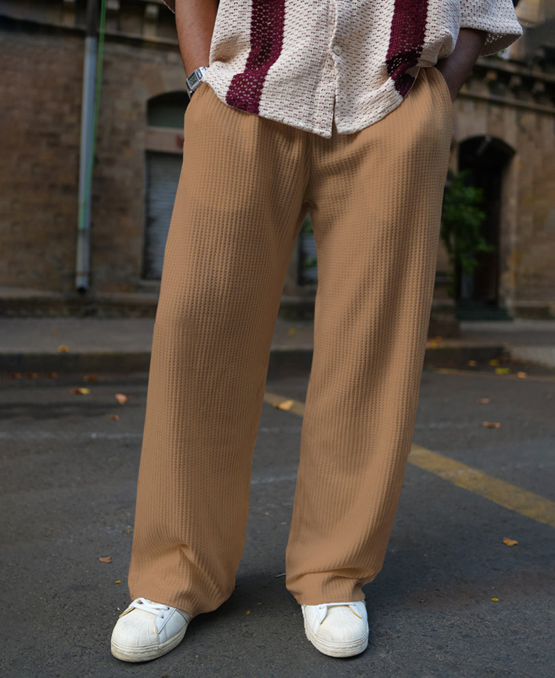 Beige Waffle Baggy Fit Track Pant.