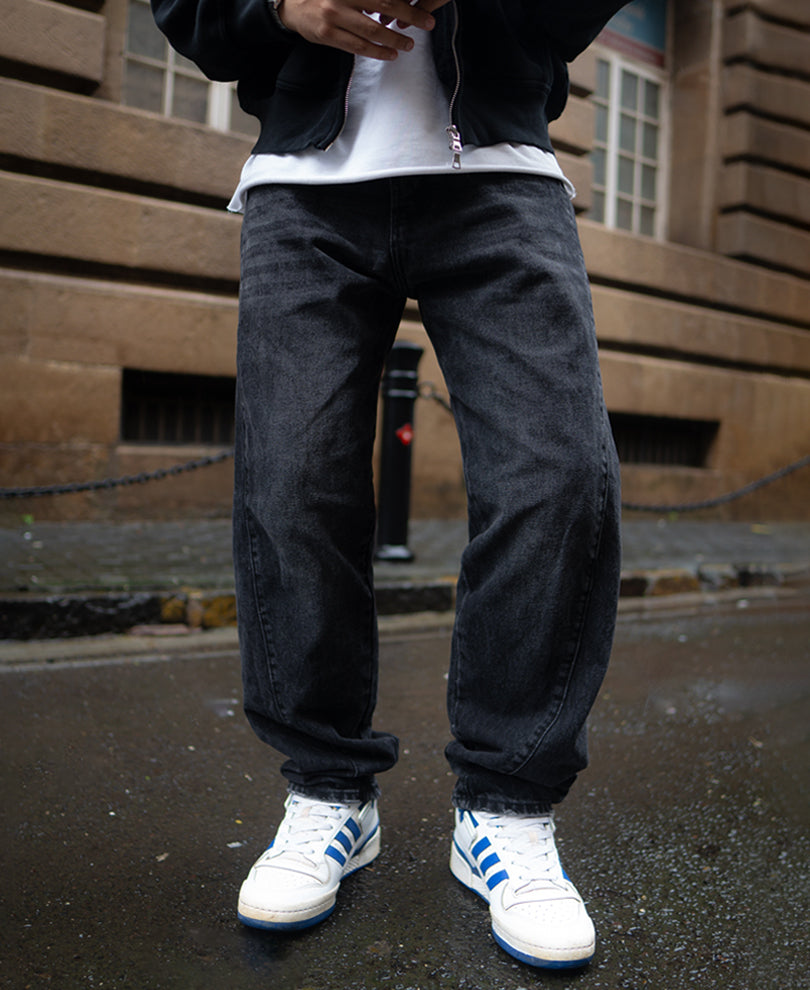 Black Carbon Wash Baggy Fit Denim Jeans.