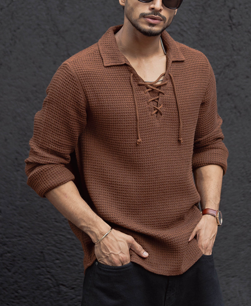 Brown Regular Fit Full Sleeves Shirt.
