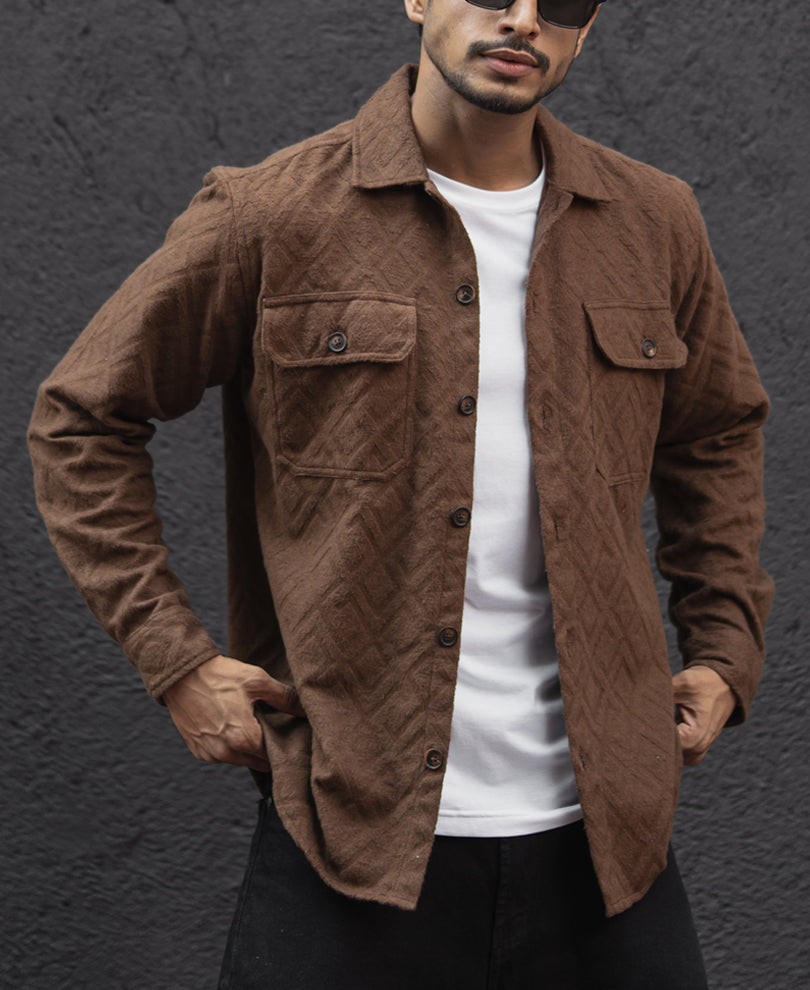 Dark Brown Regular Fit Full Sleeves Shirt.