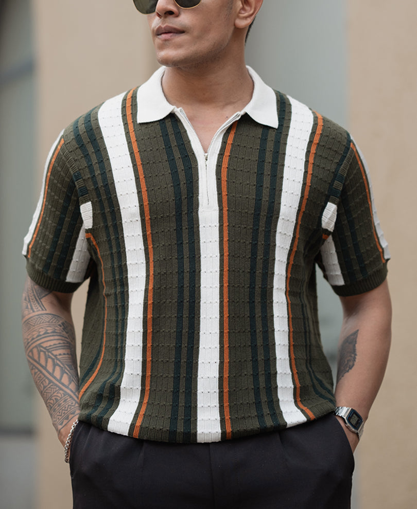 Multicolour Striped Regular Fit Half Sleeve T-Shirt.