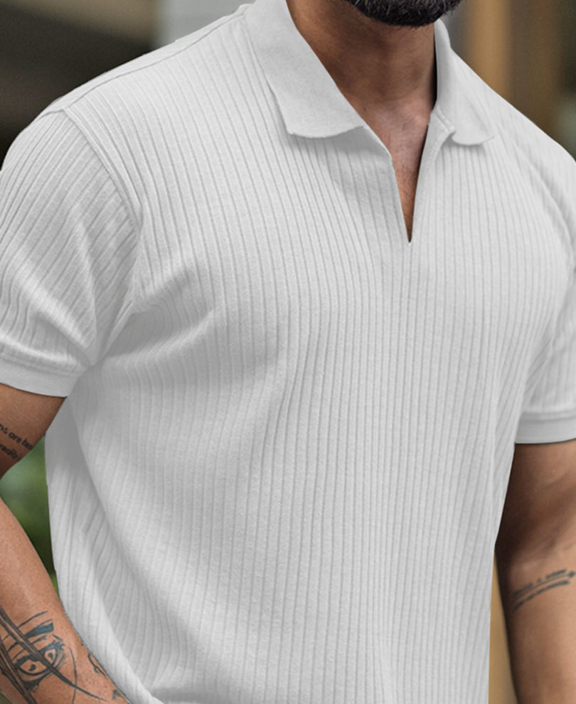 White Regular Fit Half Sleeves Tshirt.