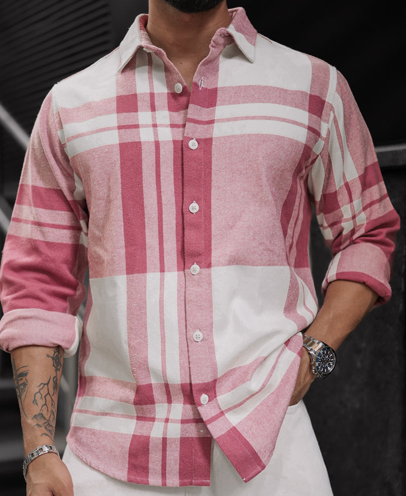 Mauve Pink Regular Fit Full Sleeve Checkered Shirt.