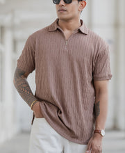 Dusty Brown Textured Polo T-Shirt.
