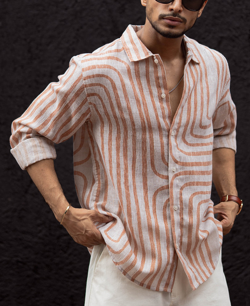 Rust Brown Regular Fit Full Sleeves Shirt.