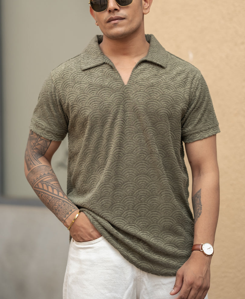 Green Structured Regular fit Polo T-Shirt.