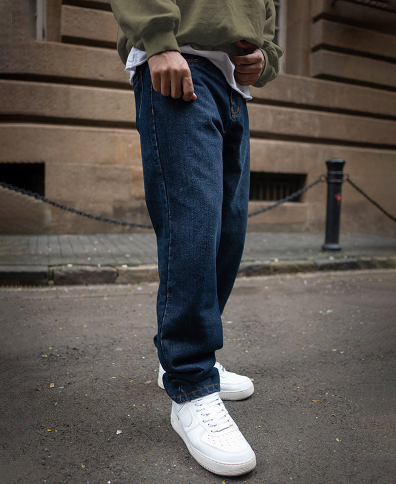 Dark Blue Baggy Fit Denim Jeans.