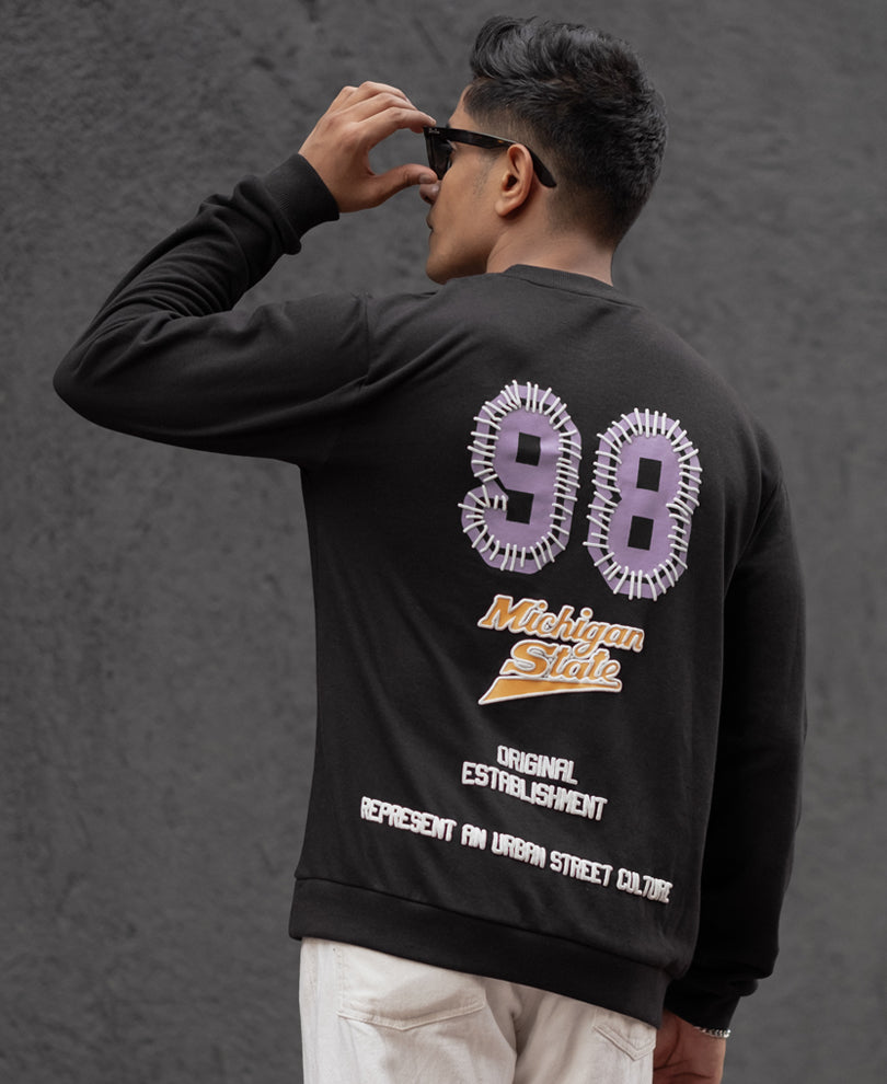 Black Printed Regular Fit Full Sleeves T-Shirt.