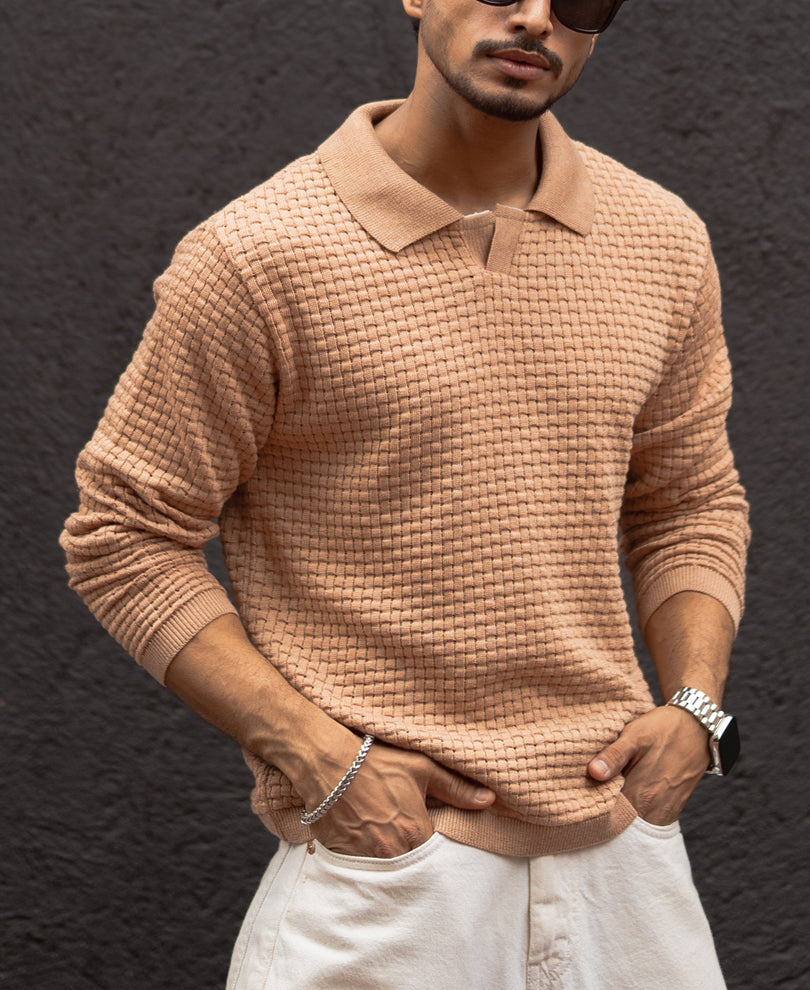 Dusty Rose Regular Fit Full Sleeves T-Shirt.
