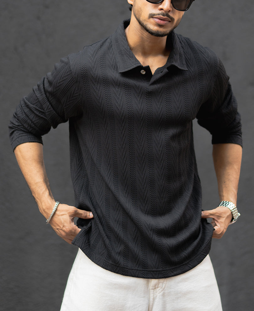 Black Structured Regular Fit T-Shirt.