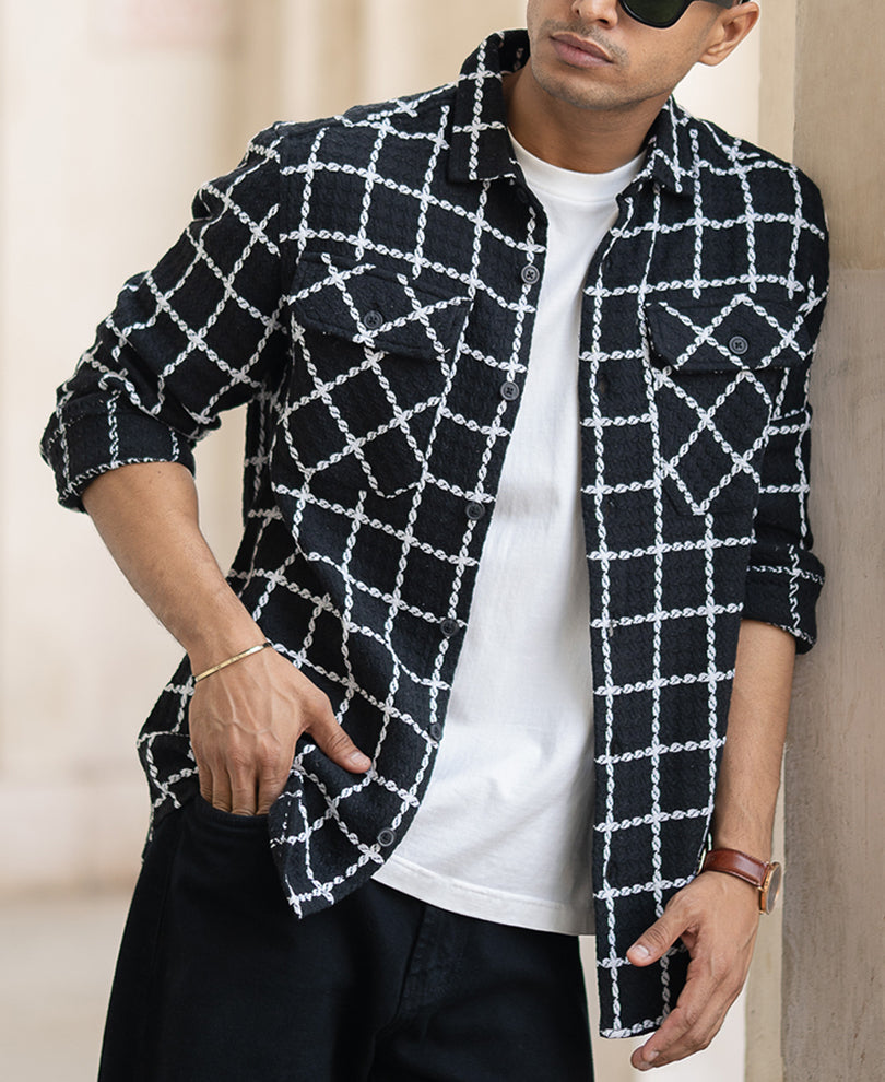 Black Structured Checks Shirt.