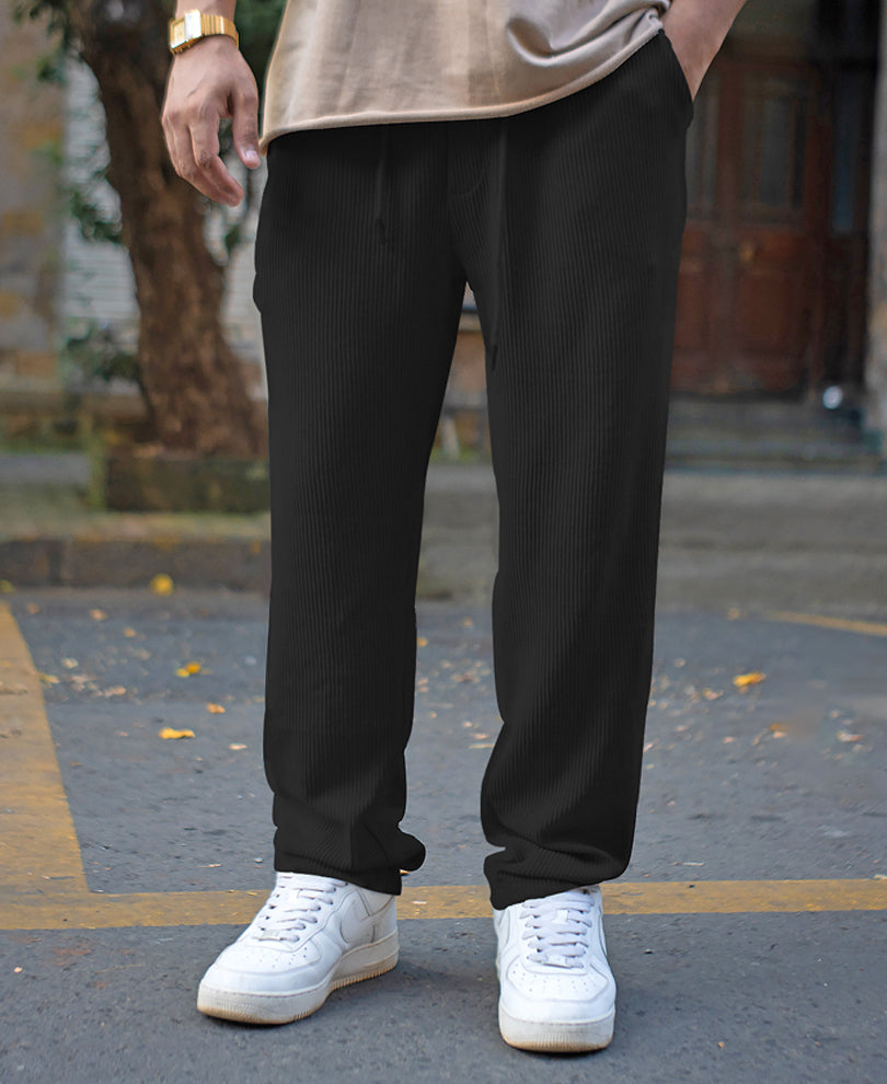 Black Corduroy Regular Fit Track Pant.