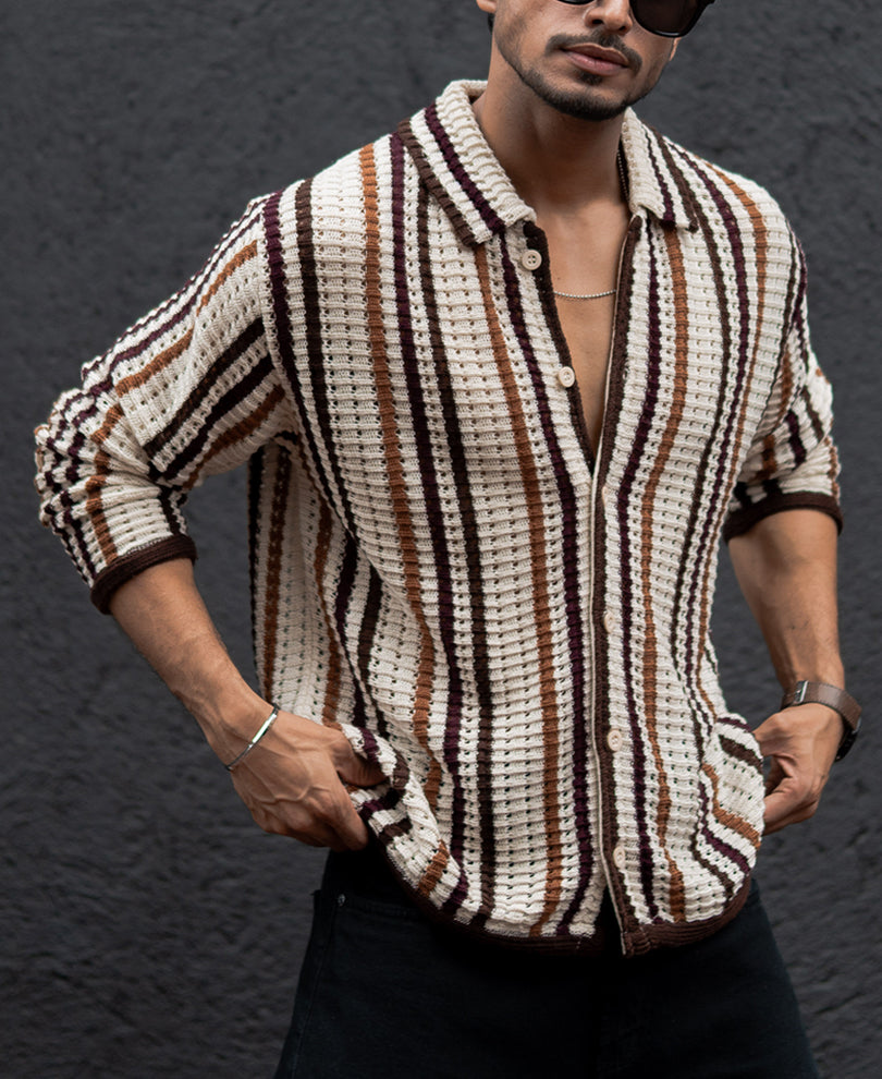 Multi Colour Stripes Regular Fit Full Sleeves Shirt.