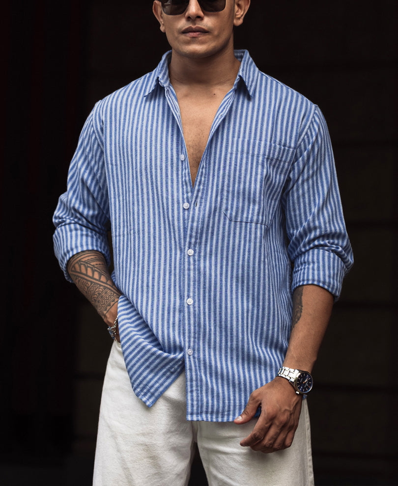 Blue Stripes Full Sleeves Shirt.