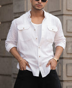 White Cotton Regular Fit Full Sleeves Shirt.
