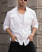 White Cotton Regular Fit Full Sleeves Shirt.