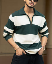 Bottle Green And Butter Regular Fit Full Sleeves T-Shirt.