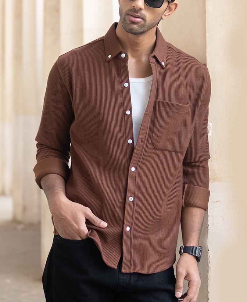 Cocoa Brown Regular Fit Full Sleeve Shirt.