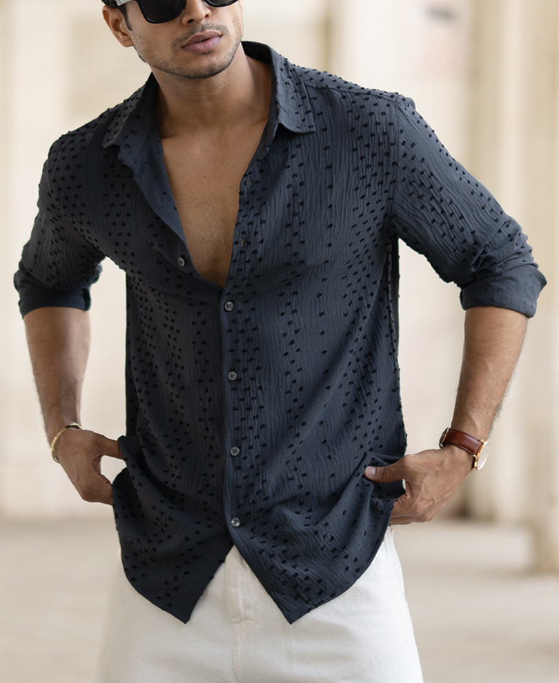 Grey Structured Flowy Shirt.