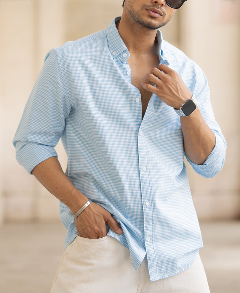 Blue Micro Checked Shirt.