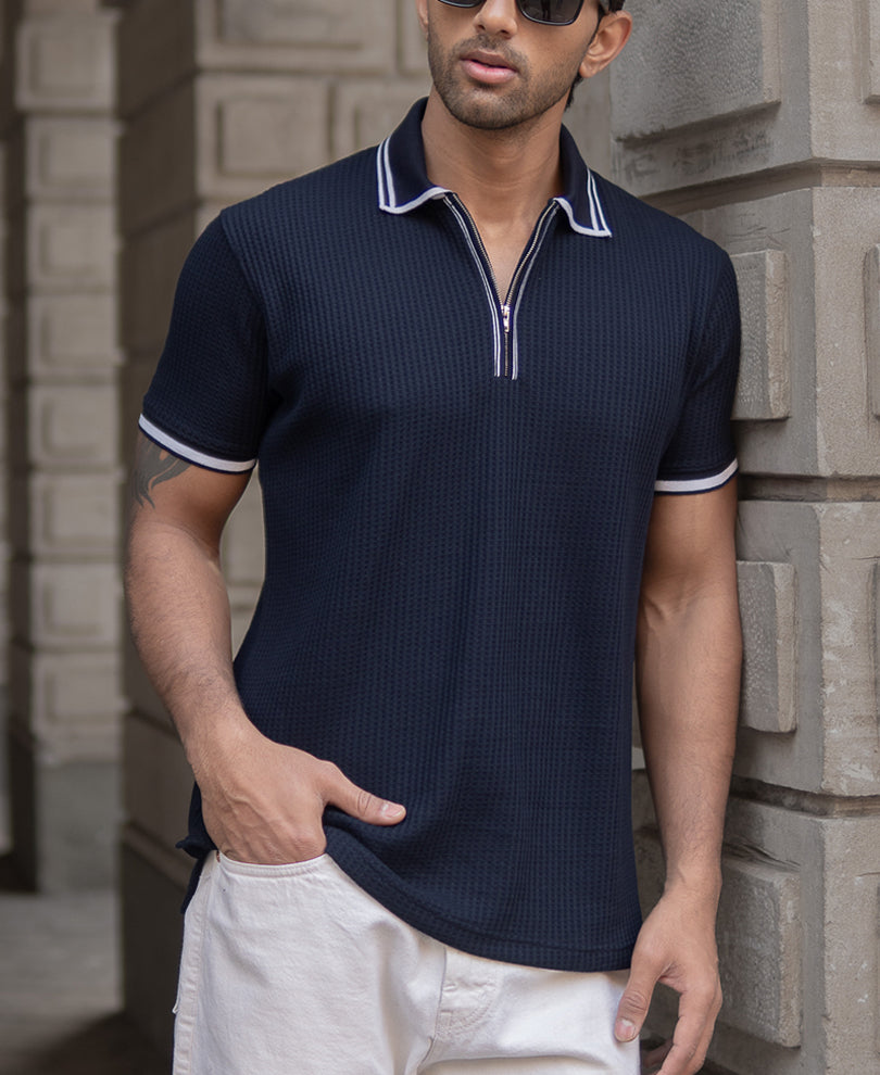 Navy Structured Polo T-Shirt.