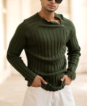 Olive High Neck Ribbed T-Shirt.