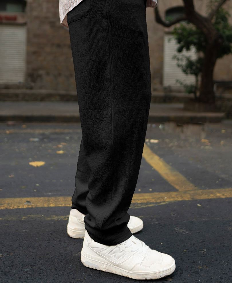 Black Structured Knitted Regular Fit Pant.