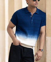 Blue Ombre Knit Polo T-Shirt.