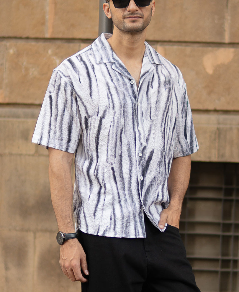Grey Abstract Print Structured Shirt.