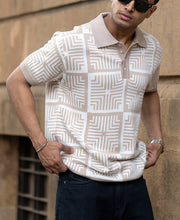 Beige Geometric Jacquard T-Shirt.