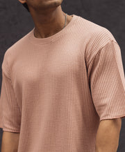 Peach Structured Oversized Half Sleeves T Shirt.