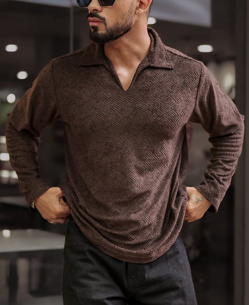 Forest Brown Regular Fit Full Sleeves Tshirt.