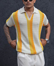 White and Yellow Crochet Striped Half Sleeves T Shirt.