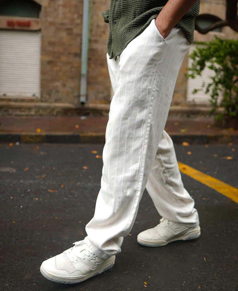 Off White and Beige Baggy Fit Pant.